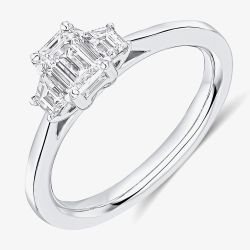 Platinum 0.81ct Certificated Emerald Cut Diamond Three Stone Ring TRL32419 SMT M