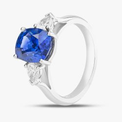 Platinum 4.12ct Oval Cut Sapphire & 0.40ct Brilliant Cut Diamond Shoulder Set Solitaire Ring 10-80-465/25-10-150