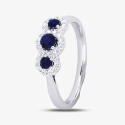 Platinum 0.20ct Sapphire & Brilliant Cut 0.20ct Diamond Triple Cluster Ring 10334/PL/DQ10S