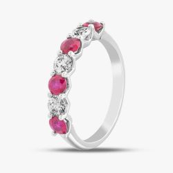 Platinum Brilliant Cut Ruby & Diamond Half Eternity Ring 32702G6 M