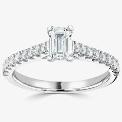 1888 Collection Platinum 0.90ct Certificated Emerald Cut Diamond Shoulder Set Solitaire Ring RI-2209A(6X4)(.60CT PLUS