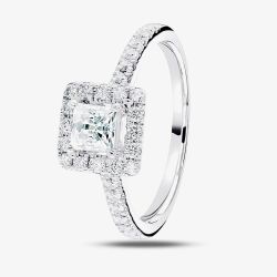 1888 Collection Platinum 0.50ct Certificated Princess Cut Diamond Shoulder Set Halo Ring RC2022(3.5)
