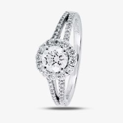 1888 Collection Platinum Brilliant Cut 1.20ct Diamond Split-Shoulders Cluster Ring DSC64