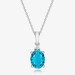 Tivon 18ct White Gold Oval Cut Blue Topaz Pendant Necklace PW-0997-BT