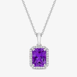 Tivon 18ct White Gold Emerald Cut Amethyst Diamond Set Pendant Necklace PW-0999-AM