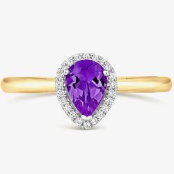Tivon 18ct Yellow Gold Pear Cut Amethyst Diamond Set Ring RTT-1644-AM
