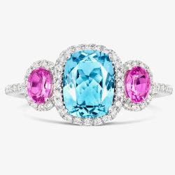 Tivon 18ct White Gold Diamond & Cushion Cut Aquamarine & Sapphire Ring RW-0433-AQPS