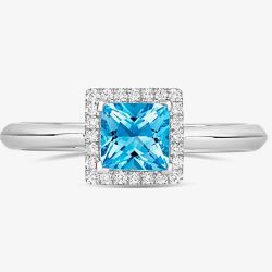 Tivon 18ct White Gold Princess Cut 0.75ct Blue Topaz Ring RW-1653-BT