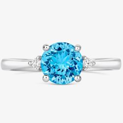 Tivon 18ct White Gold Brilliant Cut 1.30ct Blue Topaz Three Stone Ring RW-1657-BT 