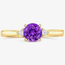 Tivon 18ct Yellow Gold Briliant Cut 0.40ct Amethyst Three Stone Ring RY-1638-AM