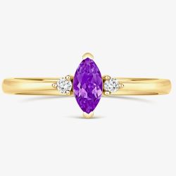 Tivon 18ct Yellow Gold Marquise Cut 0.40ct Amethyst Three Stone Ring RY-1642-AM