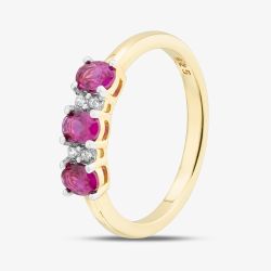 Silver Gold Plated Oval & Brilliant Cut Red & White Three Stone Ring S2226Y