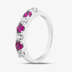 Sterling Silver Brilliant Cut Red & White Cubic Zirconia Half Eternity Ring S2217