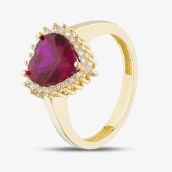 9ct Yellow Gold Red Cubic Zirconia Heart Cluster Ring RBD026YRU