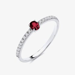 Sterling Silver Oval Cut Simulated Ruby & Cubic Zirconia Shoulder Set Solitaire Ring S2234