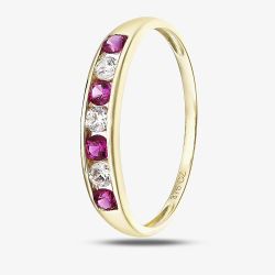 9ct Yellow Gold Red & Clear Cubic Zirconia Half Eternity Ring PR02470RU