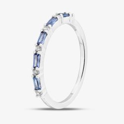 Silver Blue Baguette Cut & Brilliant Cut Cubic Zirconia Half Eternity Ring S2210