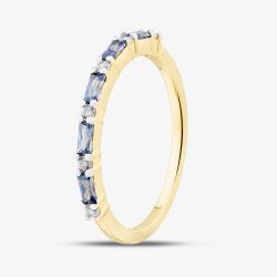 Silver Gold Plated Blue Baguette Cut & Brilliant Cut Cubic Zirconia Half Eternity Ring S2210Y