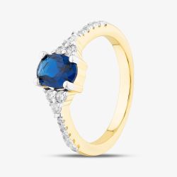 Silver Gold Plated Oval Cut Blue Cubic Zirconia Dress Ring S2228Y