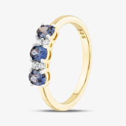Silver Gold Plated Three Stone Blue Tanzanite & Cubic Zirconia Ring S2227Y