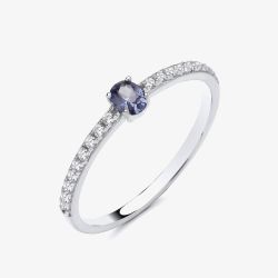 Sterling Silver Oval Cut Simulated Tanzanite & Cubic Zirconia Shoulder Set Solitaire Ring S2235