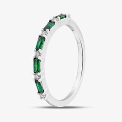 Sterling Silver Green & White Cubic Zirconia Half Eternity Ring S2208