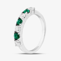 Sterling Silver Brilliant Cut Green & White Cubic Zirconia Half Eternity Ring S2216