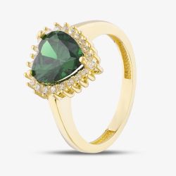 9ct Yellow Gold Green Cubic Zirconia Heart Halo Ring RBD026YEM