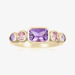 9ct Yellow Gold Amethyst & Pink Tourmaline Dress Ring DOM338