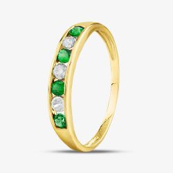 9ct Yellow Gold Green & Clear Cubic Zirconia Half Eternity Ring PR02470EM
