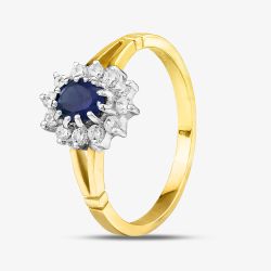 9ct Yellow Gold Blue & Clear Crystal Cluster Ring DIV006B