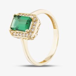 9ct Yellow Gold Green Emerald Cut Cubic Zirconia Halo Ring RBE047G