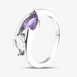 Rhodium Plated Sterling Silver Amethyst & Topaz Crossover Ring 8.86.0069