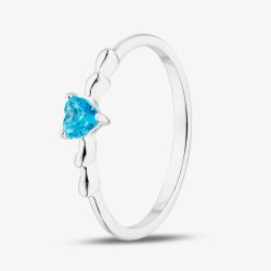 Sterling Silver Heart Shaped Blue Cubic Zirconia Ring 042-60407/SP BLUE