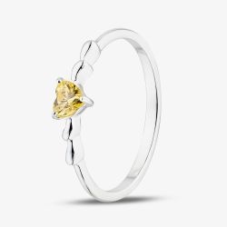 Sterling Silver Heart Shaped Yellow Cubic Zirconia Ring 042-60407/SP YEL