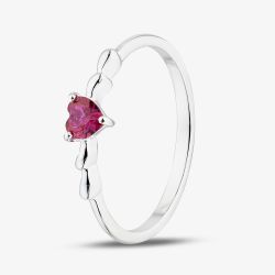 Sterling Silver Heart Shaped Dark Pink Cubic Zirconia Ring 042-60407/SP DRK PNK