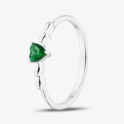 Sterling Silver Heart Shaped Green Cubic Zirconia Ring 042-60407/SP GRN