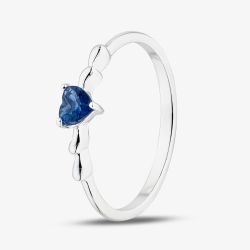 Sterling Silver Heart Shaped Dark Blue Cubic Zirconia Ring 042-60407/SP DRK BLU