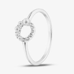 Sterling Siver Cubic Zirconia & Simulated Pearl Open Circle Ring 042-59867/SP