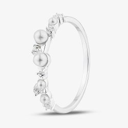 Sterling Silver Cubic Zirconia & Simulated Pearl Ring 042-59588/SP