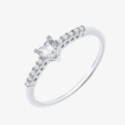 Sterling Silver Heart Cut Cubic Zirconia Shoulder Set Solitaire Ring S2112