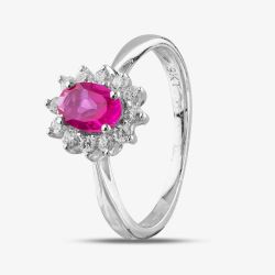 White Gold Oval Cut Ruby & Cubic Zirconia Halo Ring D152306WR