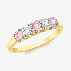 9ct Yellow Gold 5-Stone Pink and White Crystal Ring 1.84.6561