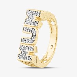Silver Gold Plated Cubic Zirconia Mum Signet Ring S2079Y