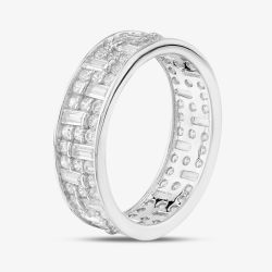 Silver Brilliant & Baguette Cut Cubic Zirconia Pattern Band Full Eternity Ring R7640-1