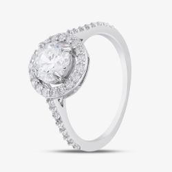 Silver Brilliant Cut Cubic Zirconia Shoulder Set Halo Ring R6845