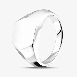 Rhodium Plated Sterling Silver Hexagonal Signet Ring 8.81.0290