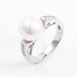 Sterling Silver 11mm Fresh Water Pearl Cubic Zirconia Ring ROW70009FW K