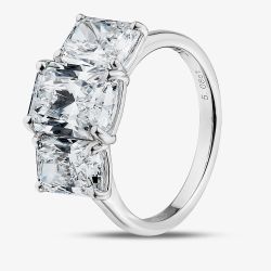 Platinum Certificated 5.08ct Lab Grown Radiant Cut Diamond Three Stone Ring U3785