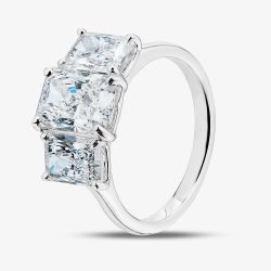 Platinum 4.06ct Certificated Radiant Cut Lab Grown Diamond Three Stone Ring U3807